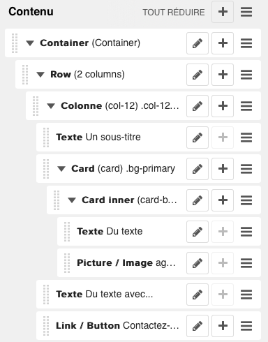 menue structure de l'exemple de mise en page