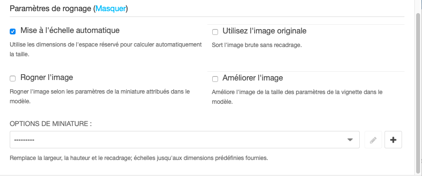 paramètres de rognage d'une image