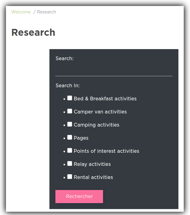 Liste des filtres de recherche Kapt-Search